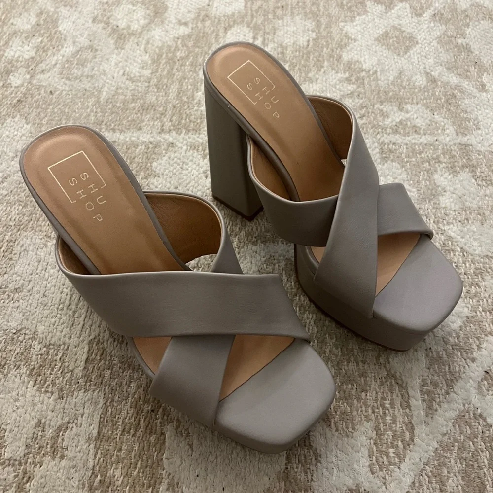 ShuShop Platform Mule Sandals in Light Taupe